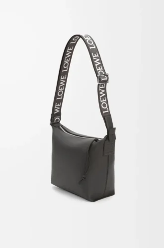 Small Cubi Crossbody bag in supple smooth calfskin and jacquard Dark Grey