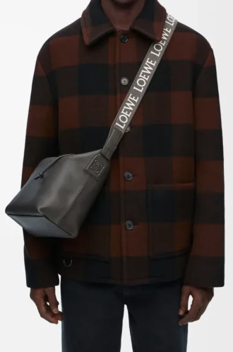 Small Cubi Crossbody bag in supple smooth calfskin and jacquard Dark Grey