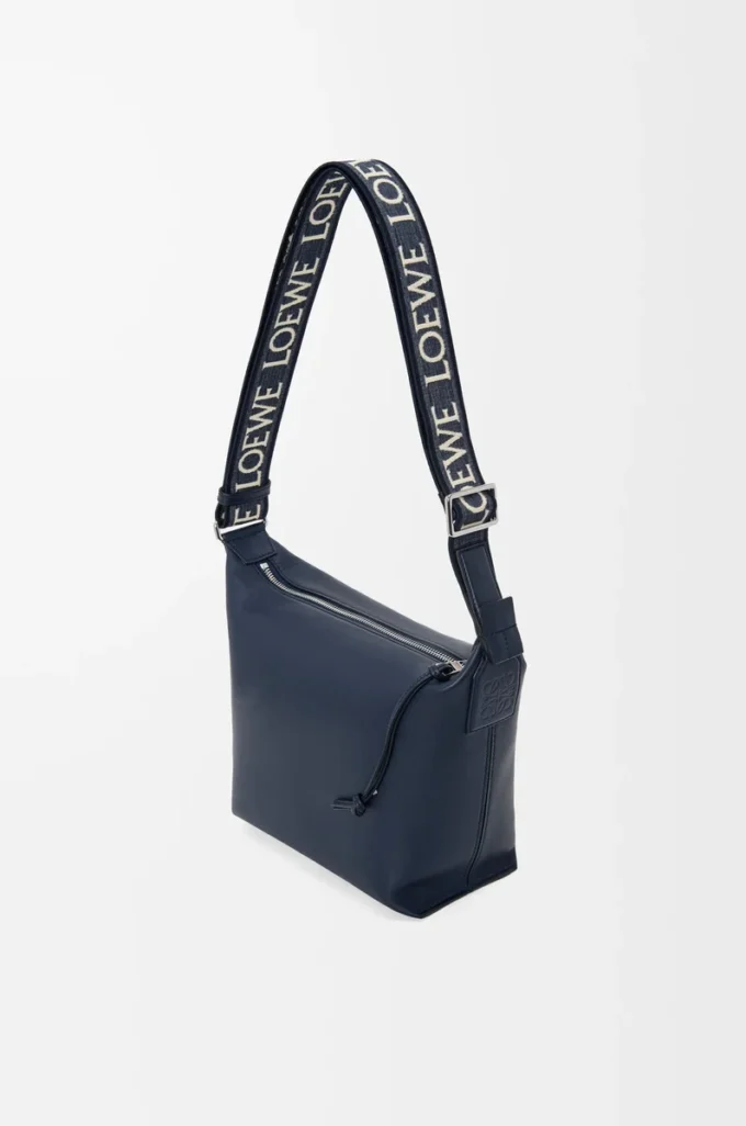 Small Cubi crossbody bag in supple smooth calfskin and jacquard Deep Navy Small Cubi crossbody bag in supple smooth calfskin and jacquard Deep Navy