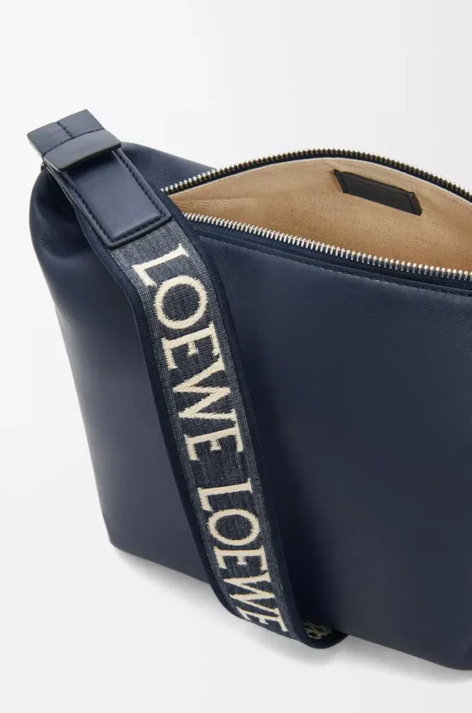 Small Cubi crossbody bag in supple smooth calfskin and jacquard Deep Navy Small Cubi crossbody bag in supple smooth calfskin and jacquard Deep Navy