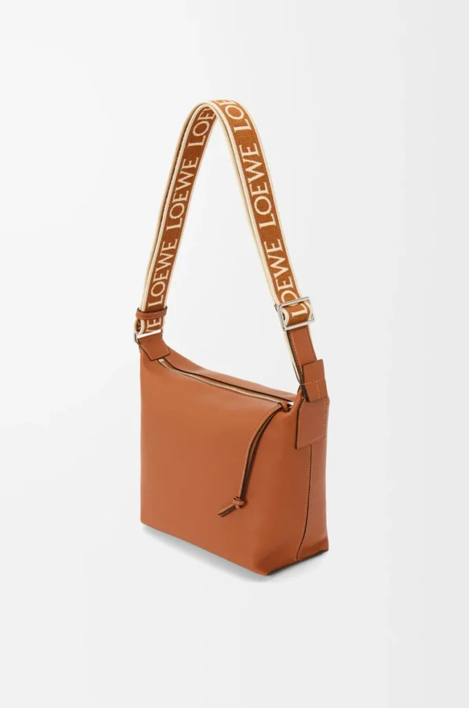 Small Cubi crossbody bag in supple smooth calfskin and jacquard Tan Small Cubi crossbody bag in supple smooth calfskin and jacquard Tan