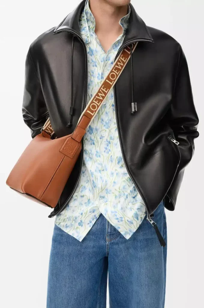 Small Cubi crossbody bag in supple smooth calfskin and jacquard Tan Small Cubi crossbody bag in supple smooth calfskin and jacquard Tan