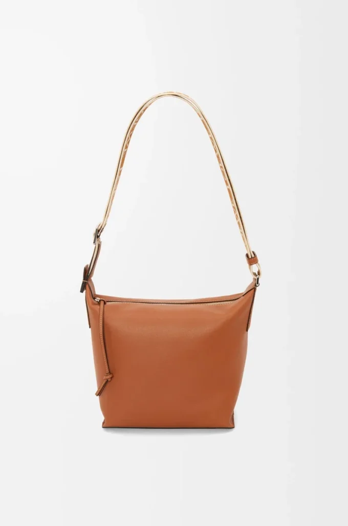 Small Cubi crossbody bag in supple smooth calfskin and jacquard Tan Small Cubi crossbody bag in supple smooth calfskin and jacquard Tan