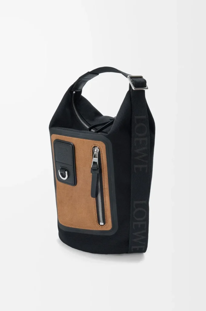 Small Flex Loop bucket in canvas and suede Black/Dark Gold