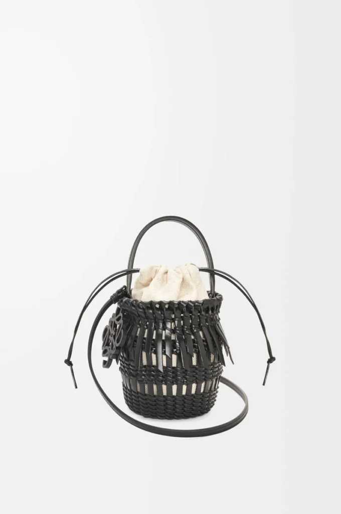 Small Fringe Bucket bag in calfskin Black Small Fringe Bucket bag in calfskin Black