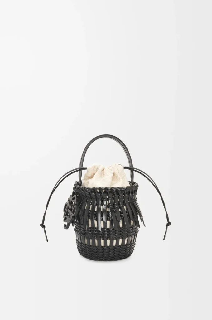 Small Fringe Bucket bag in calfskin Black Small Fringe Bucket bag in calfskin Black