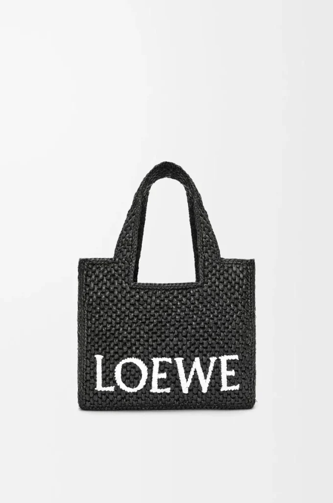 Small LOEWE Font tote in raffia Black Small LOEWE Font tote in raffia Black