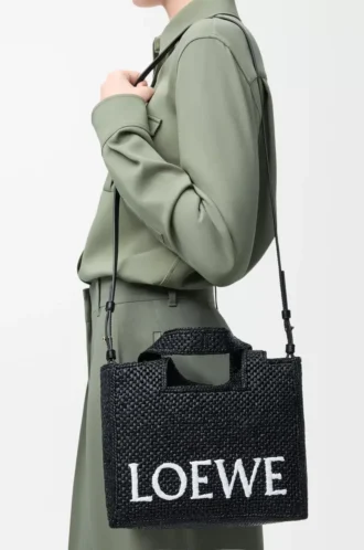 Small LOEWE Font tote in raffia Black
