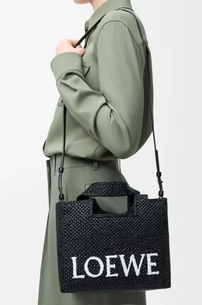 Small LOEWE Font tote in raffia Black Small LOEWE Font tote in raffia Black