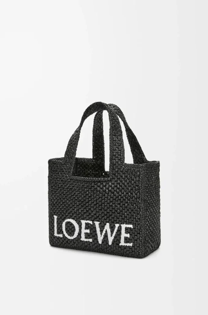 Small LOEWE Font tote in raffia Black Small LOEWE Font tote in raffia Black