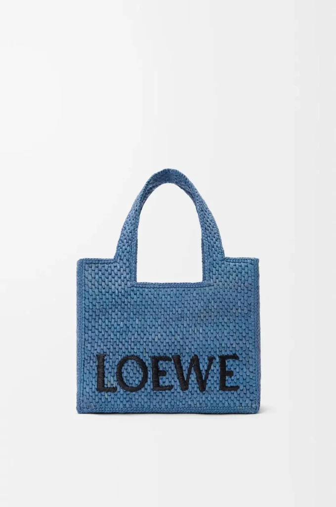 Small LOEWE Font tote in raffia Light Blue Small LOEWE Font tote in raffia Light Blue