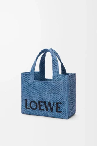 Small LOEWE Font tote in raffia Light Blue