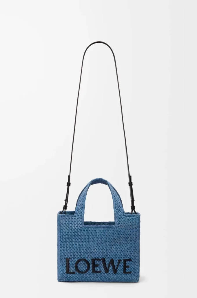 Small LOEWE Font tote in raffia Light Blue Small LOEWE Font tote in raffia Light Blue