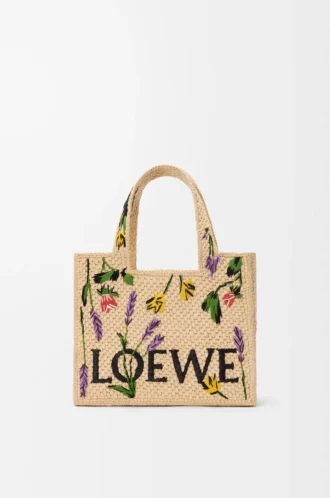 Small LOEWE Font tote in raffia Natural