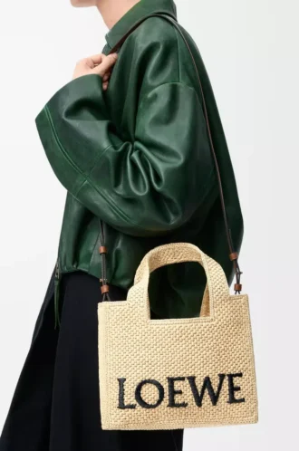 Small LOEWE Font tote in raffia Natural