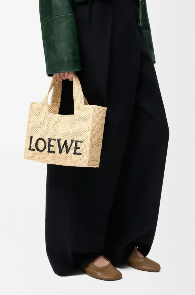 Small LOEWE Font tote in raffia Natural Small LOEWE Font tote in raffia Natural