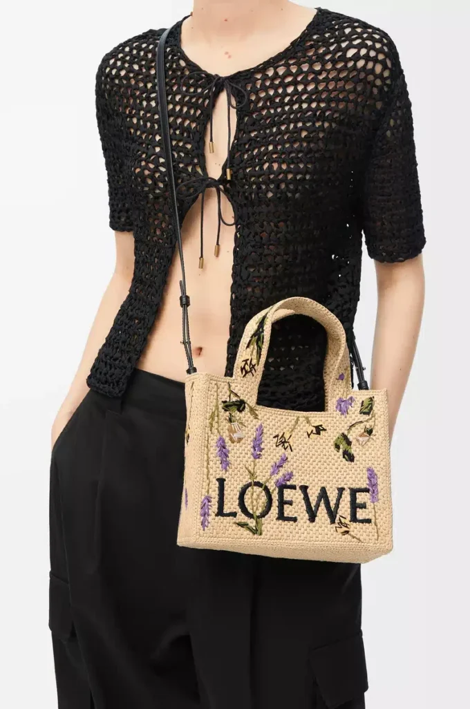 Small LOEWE Font tote in raffia Natural Small LOEWE Font tote in raffia Natural