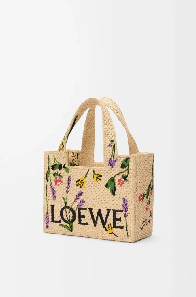 Small LOEWE Font tote in raffia Natural Small LOEWE Font tote in raffia Natural