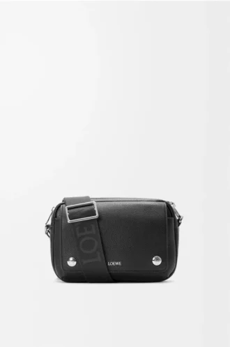 Small Pebble messenger bag in supple grained calfskin Black