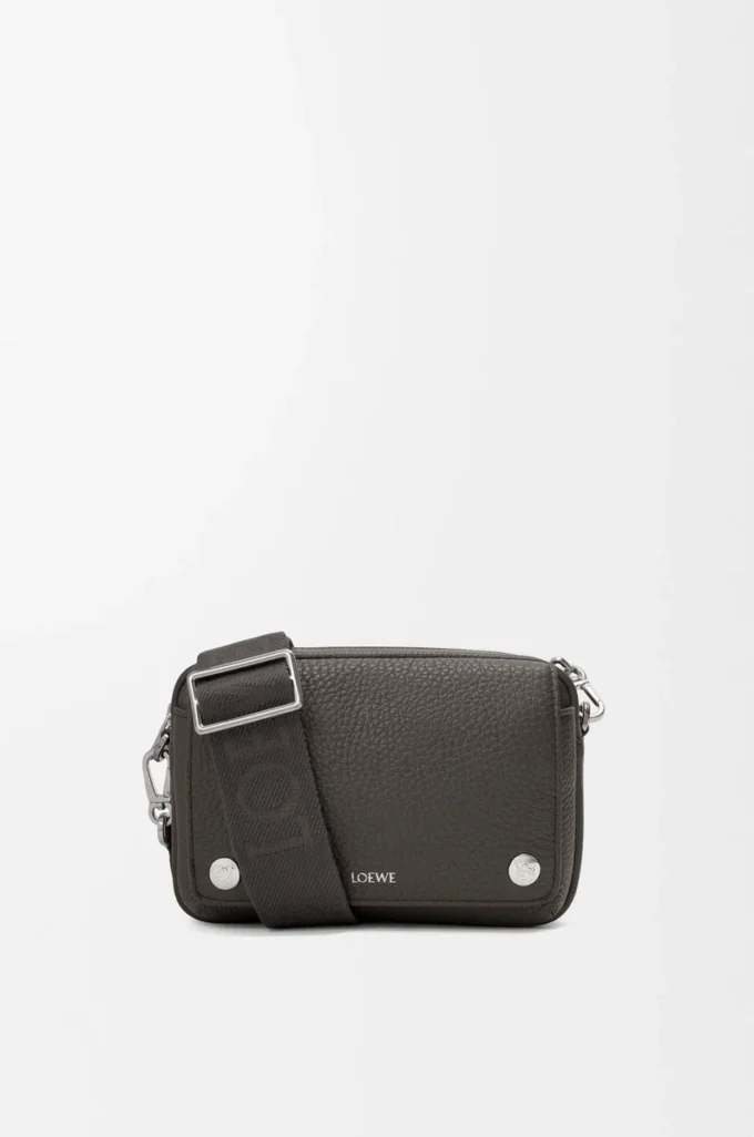 Small Pebble messenger bag in supple grained calfskin Dark Grey