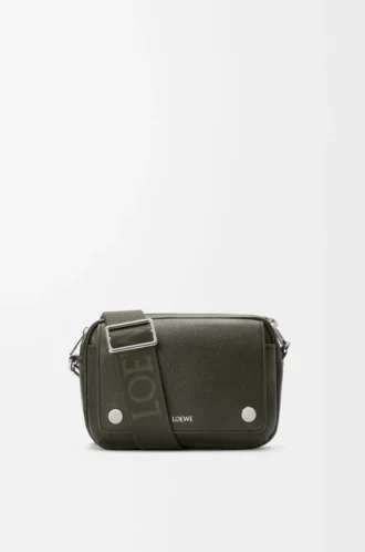 Small Pebble messenger bag in supple grained calfskin Dark Khaki