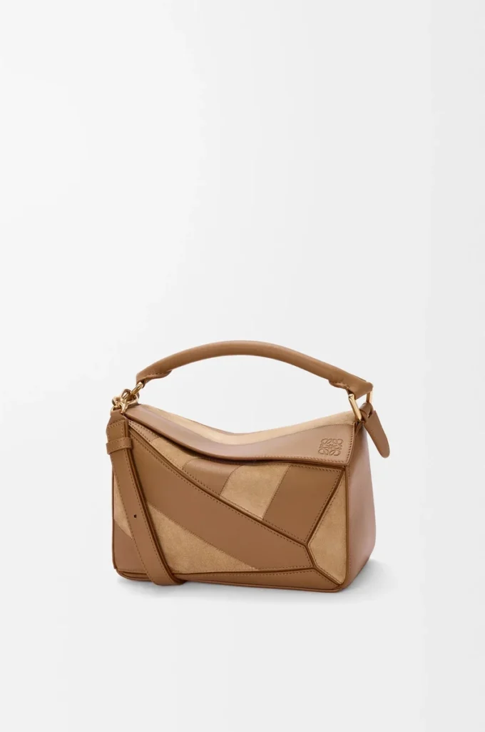 Small Puzzle bag in classic calfskin and suede Oak Small Puzzle bag in classic calfskin and suede Oak