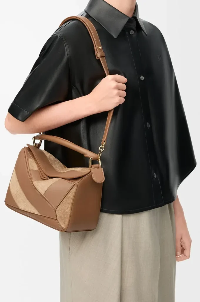 Small Puzzle bag in classic calfskin and suede Oak Small Puzzle bag in classic calfskin and suede Oak