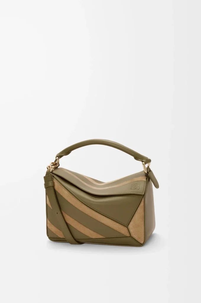 Small Puzzle bag in classic calfskin and suede Olive/Gold Small Puzzle bag in classic calfskin and suede Olive/Gold