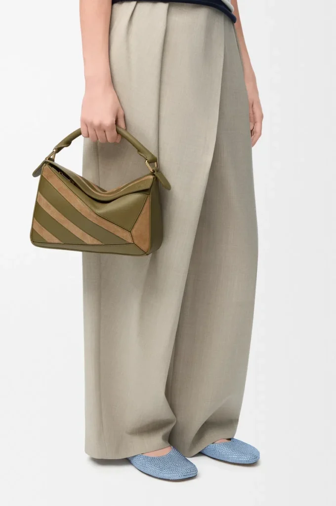 Small Puzzle bag in classic calfskin and suede Olive/Gold Small Puzzle bag in classic calfskin and suede Olive/Gold