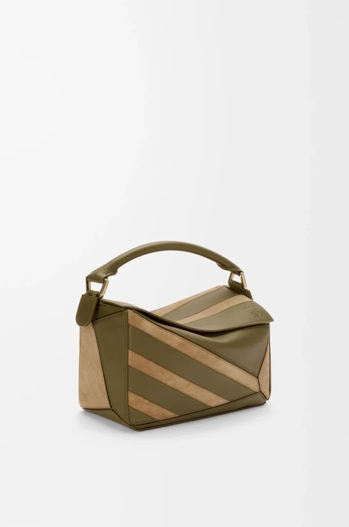 Small Puzzle bag in classic calfskin and suede Olive/Gold Small Puzzle bag in classic calfskin and suede Olive/Gold