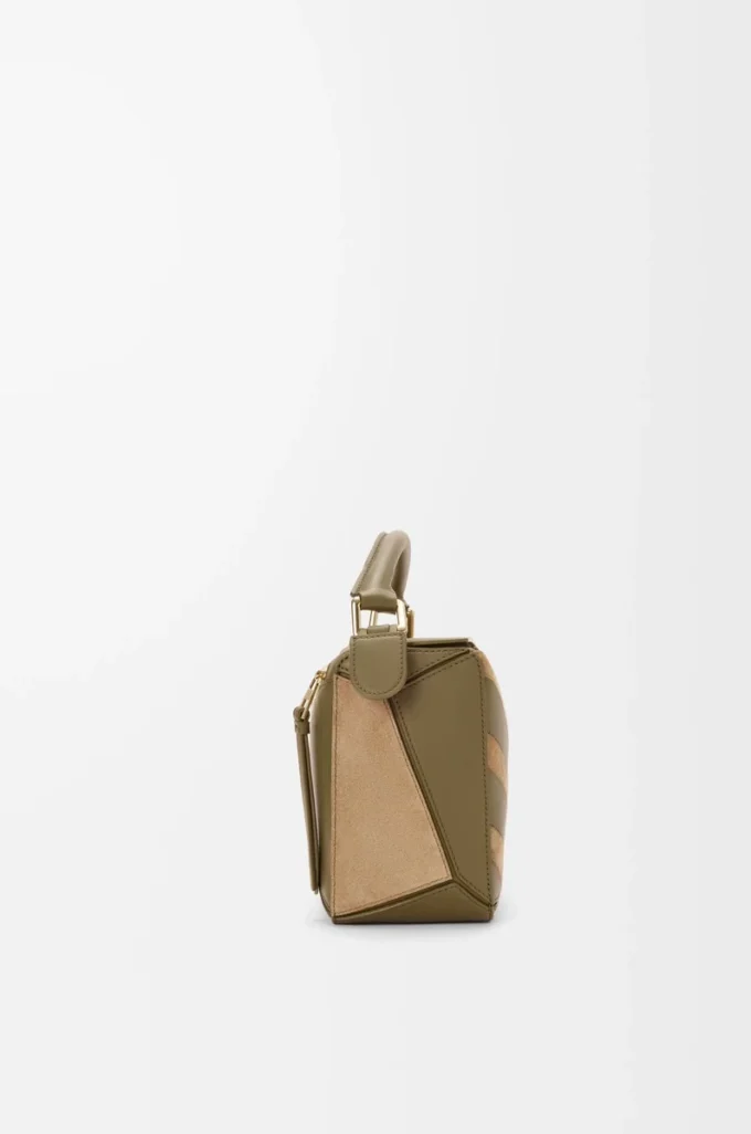 Small Puzzle bag in classic calfskin and suede Olive/Gold Small Puzzle bag in classic calfskin and suede Olive/Gold
