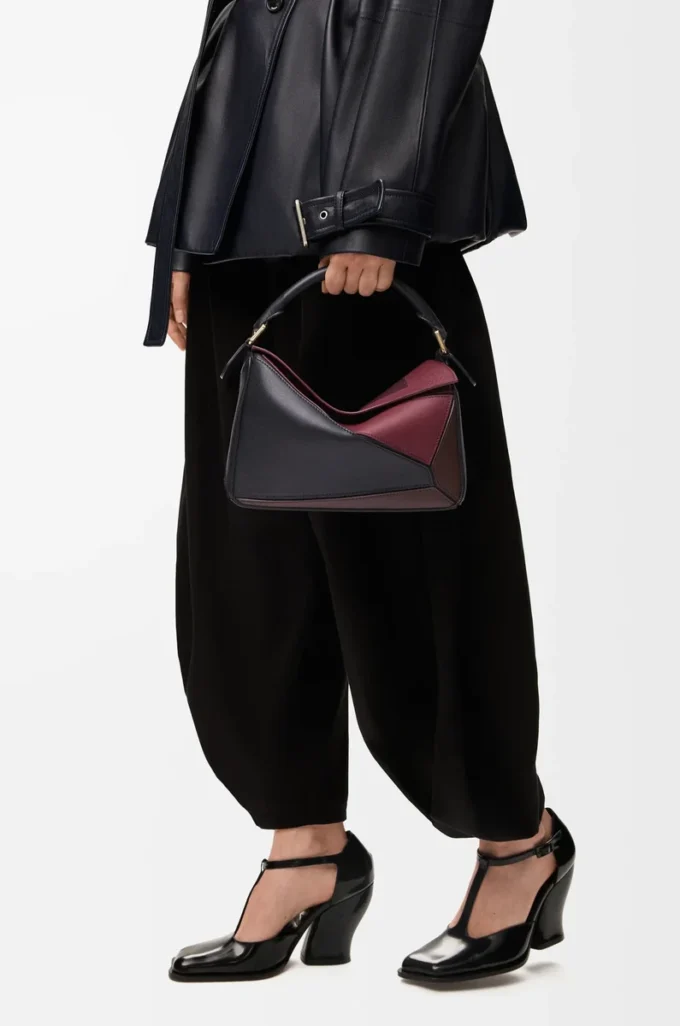 Small Puzzle bag in nappa calfskin Black/Burgundy Small Puzzle bag in nappa calfskin Black/Burgundy