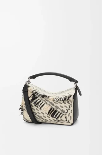 Small Puzzle bag in woven textile Black/White