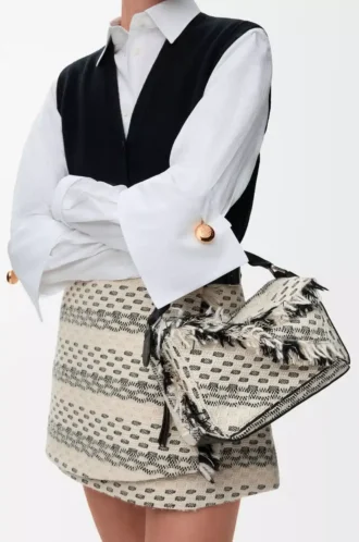 Small Puzzle bag in woven textile Black/White