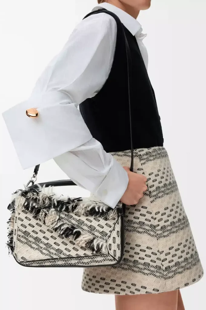 Small Puzzle bag in woven textile Black/White Small Puzzle bag in woven textile Black/White