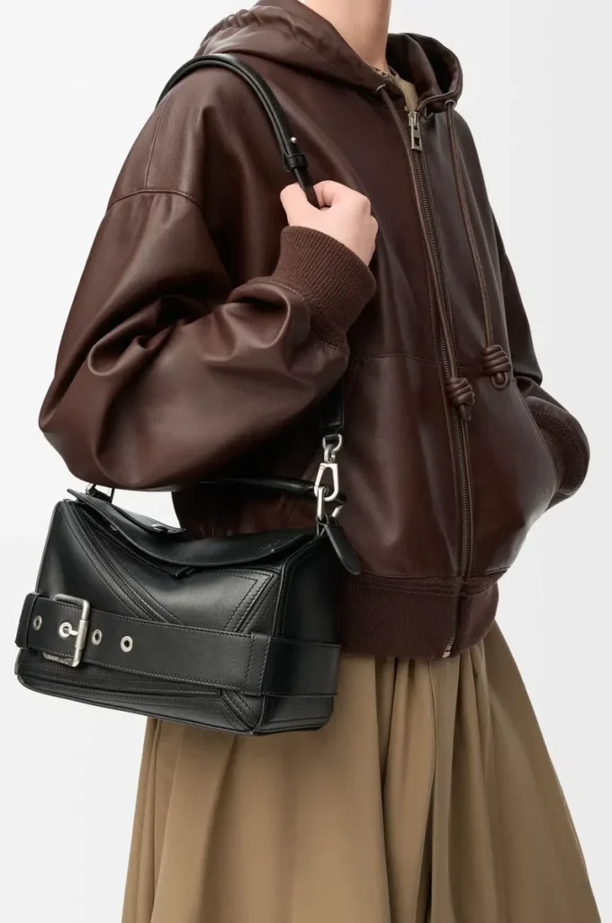 Small Puzzle Biker bag in shiny calfskin Black Small Puzzle Biker bag in shiny calfskin Black