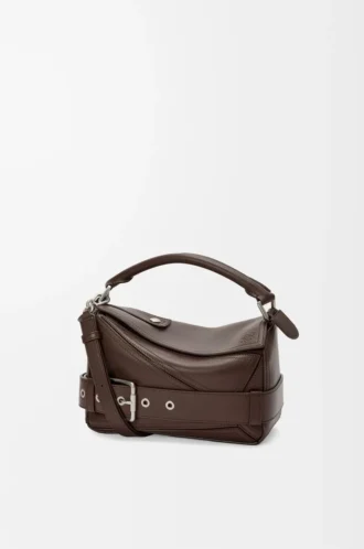 Small Puzzle Biker bag in shiny calfskin Dark Chestnut