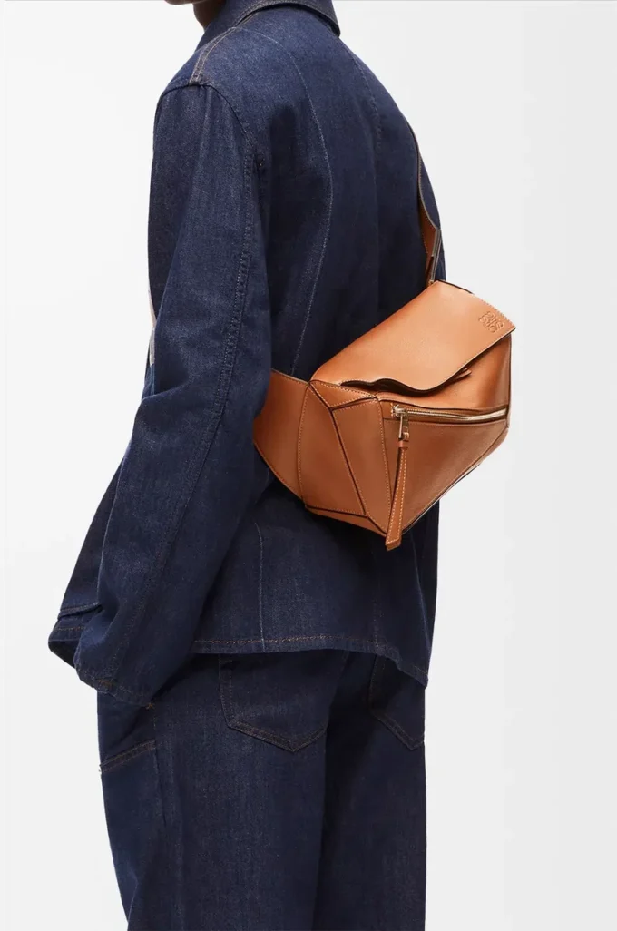 Small Puzzle bumbag in classic calfskin Tan