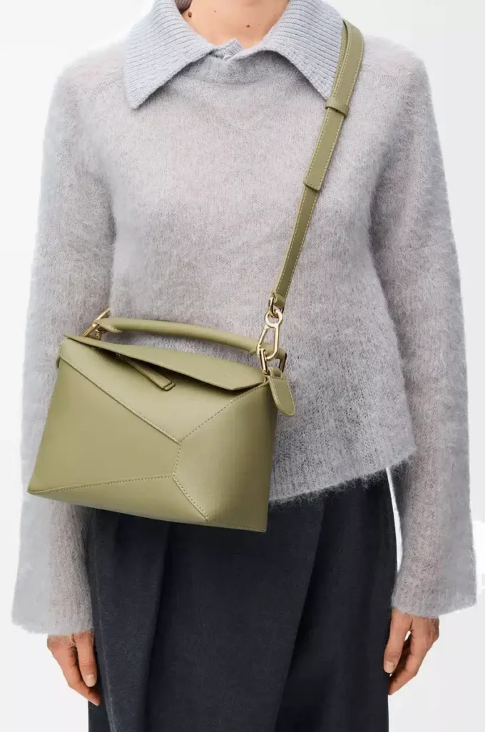 Small Puzzle Edge bag in classic calfskin Eucalyptus Green Small Puzzle Edge bag in classic calfskin Eucalyptus Green
