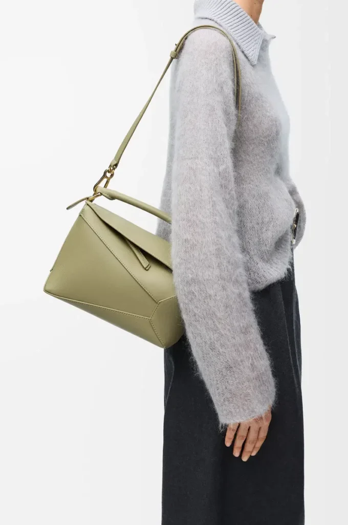 Small Puzzle Edge bag in classic calfskin Eucalyptus Green Small Puzzle Edge bag in classic calfskin Eucalyptus Green
