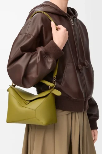 Small Puzzle Edge bag in classic calfskin Light Moss