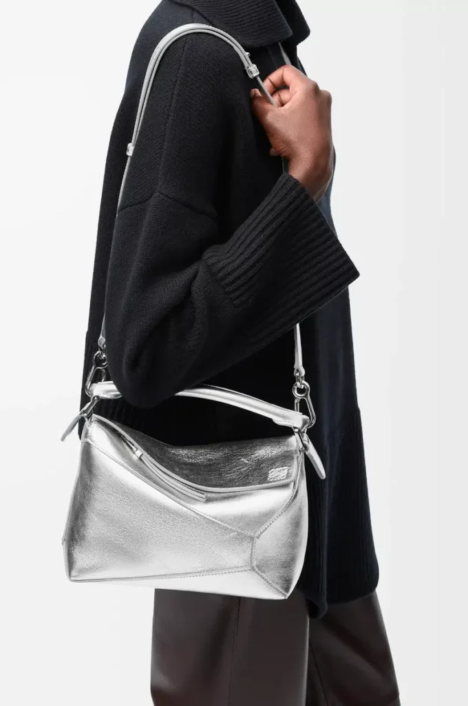 Small Puzzle Edge bag in laminated lambskin Silver Small Puzzle Edge bag in laminated lambskin Silver