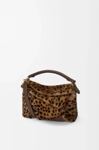 Small Puzzle Edge bag in printed shearling Beige/Brown