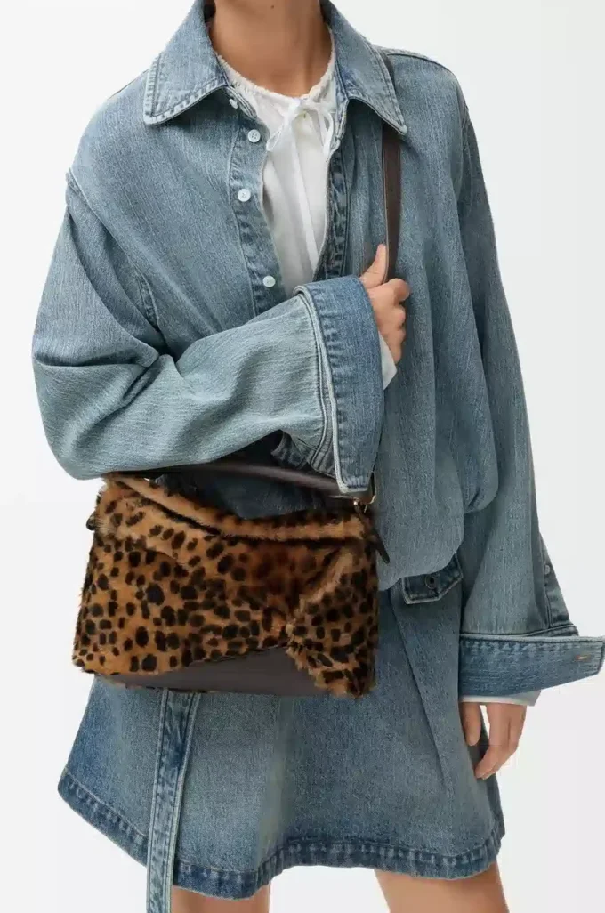 Small Puzzle Edge bag in printed shearling Beige/Brown Small Puzzle Edge bag in printed shearling Beige/Brown