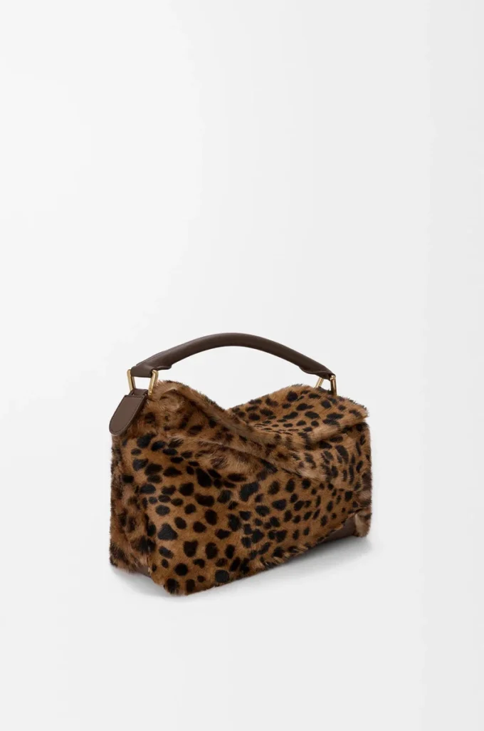 Small Puzzle Edge bag in printed shearling Beige/Brown Small Puzzle Edge bag in printed shearling Beige/Brown