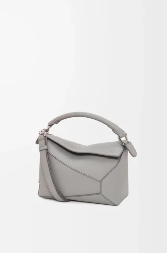 Small Puzzle Edge bag in soft grained calfskin Pearl Grey