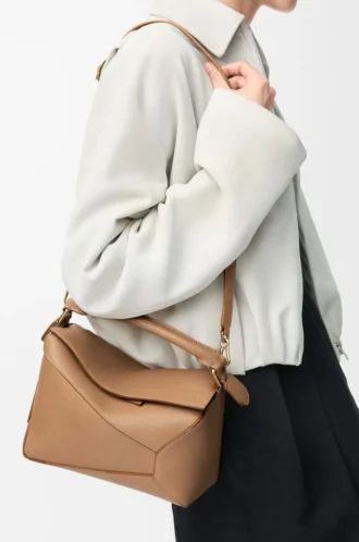 Small Puzzle Edge bag in soft grained calfskin Toffee