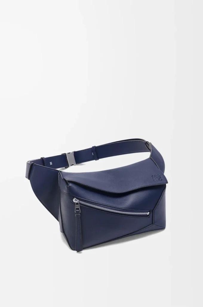 Small Puzzle Edge bumbag in classic calfskin Abyss Blue