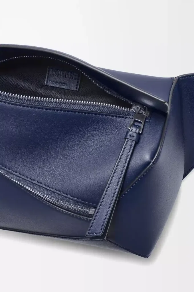 Small Puzzle Edge bumbag in classic calfskin Abyss Blue