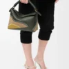 Small Puzzle Edge Landscape bag in nappa calfskin Bottle Green/Ochre